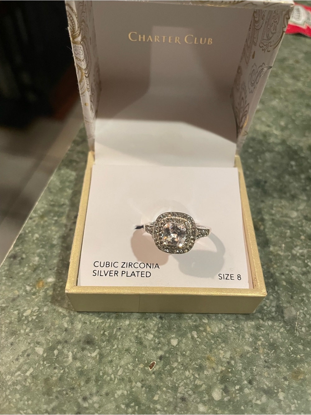 Charter Club Silver-Plated Halo Ring with Clear Cubic Zirconia